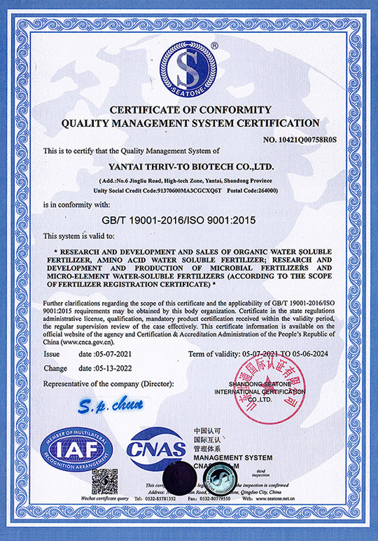 Certificate of conformity quality management system certification